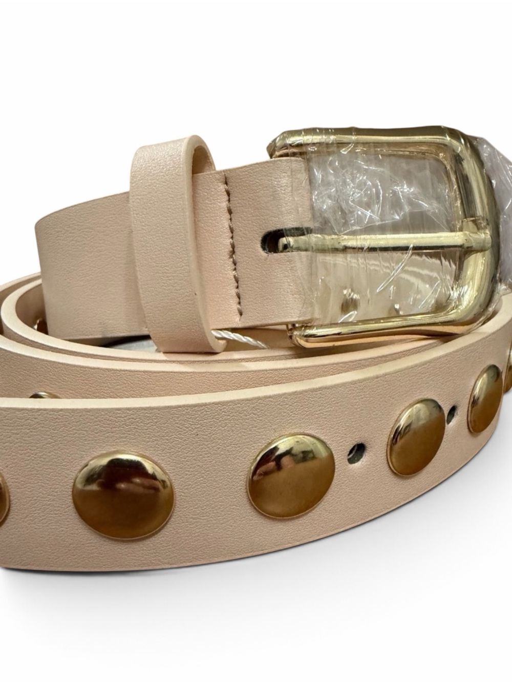 VATAN Eco Friendly Nude Studded Belt w/ Gold Hardware. Measurements in photos.